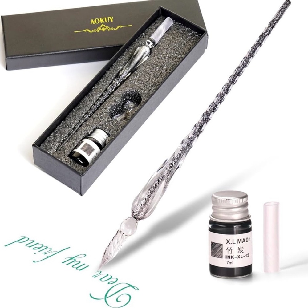 ✒️ Vintage Glass Dip Pen – Colored Glass Calligraphy Pen - Picture 2 of 7